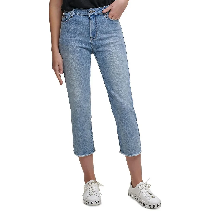 Rivington Womens Frayed Hem Denim Cropped Jeans