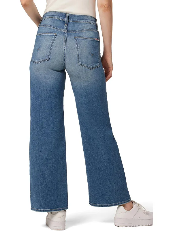 Rosalie Womens High Rise Medium Wash Wide Leg Jeans