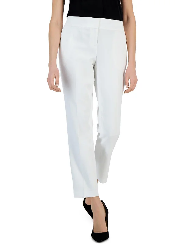 Womens Crepe Solid Straight Leg Pants