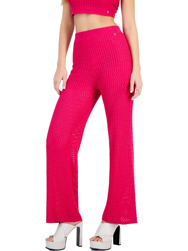 Womens Crochet Knit Wide Leg Pants