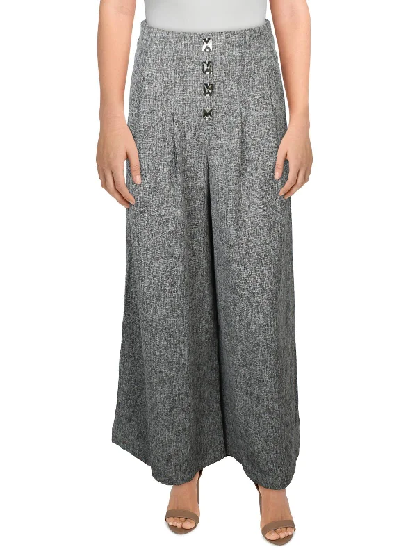 Womens Embellished High Rise Wide Leg Pants