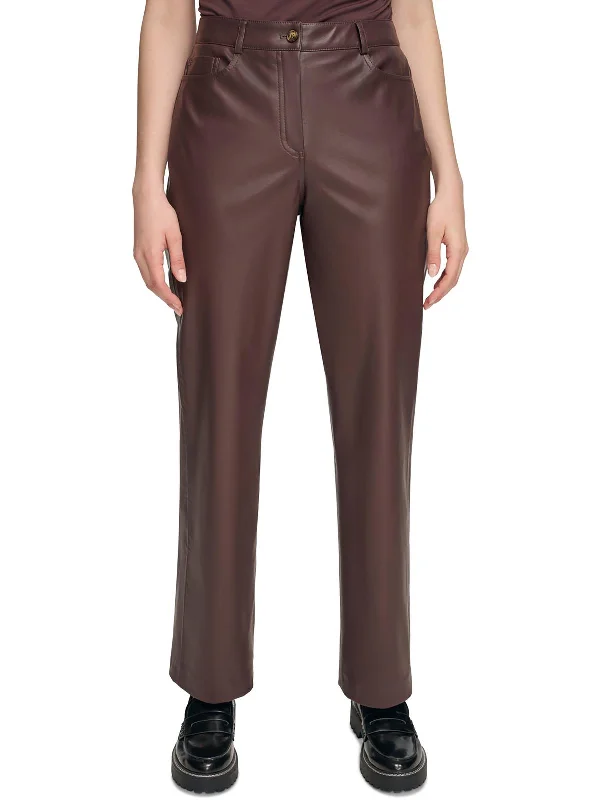 Womens Faux Leather Straight Leg Pants