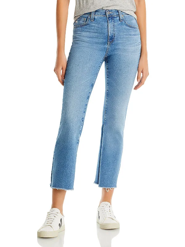 Womens Frayed Hem Denim Bootcut Jeans