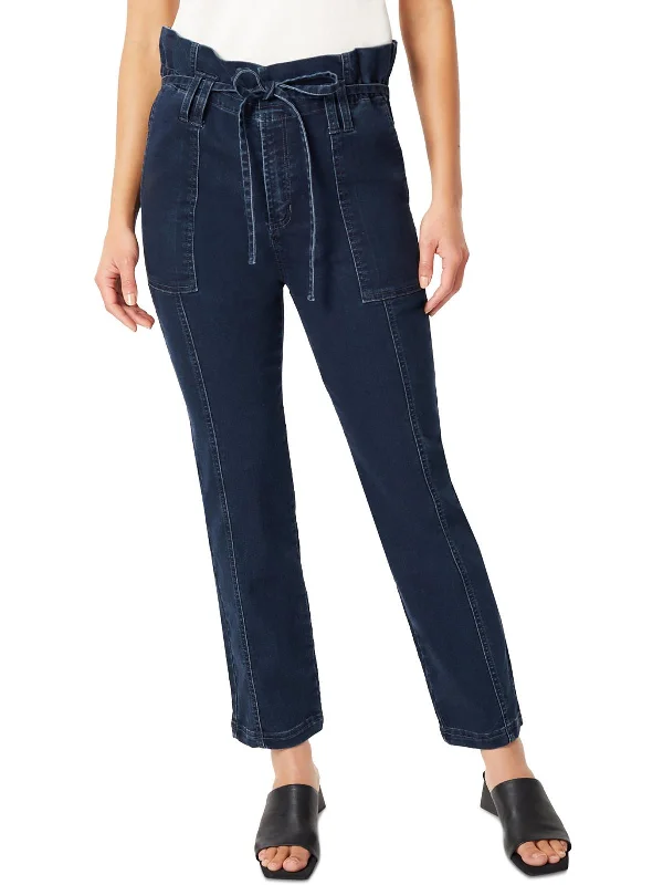 Womens High Rise Belted Straight Leg Pants