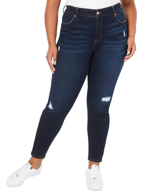 Womens High Rise Distressed Skinny Jeans