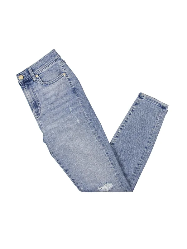 Womens High Rise Distressed Skinny Jeans