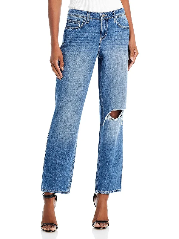 Womens High Rise Distressed Straight Leg Jeans