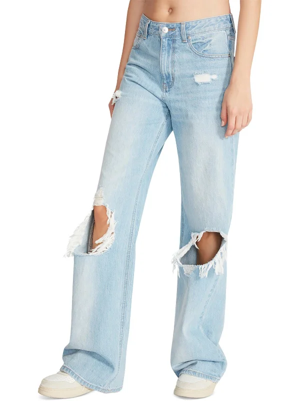 Womens High Rise Distressed Straight Leg Jeans