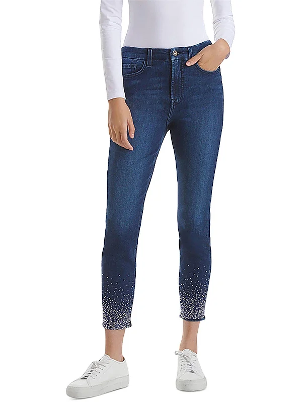 Womens High Rise Embellsihed Skinny Jeans