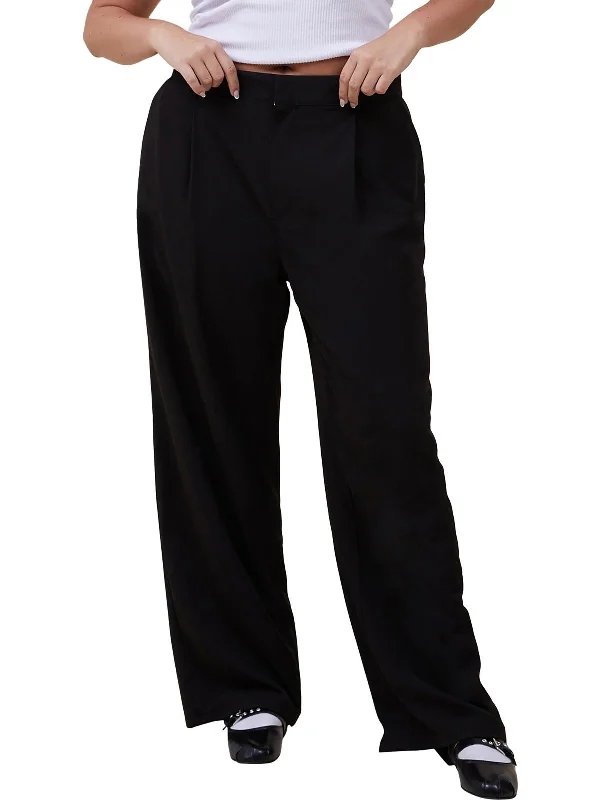 Womens High Rise Pleated Wide Leg Pants