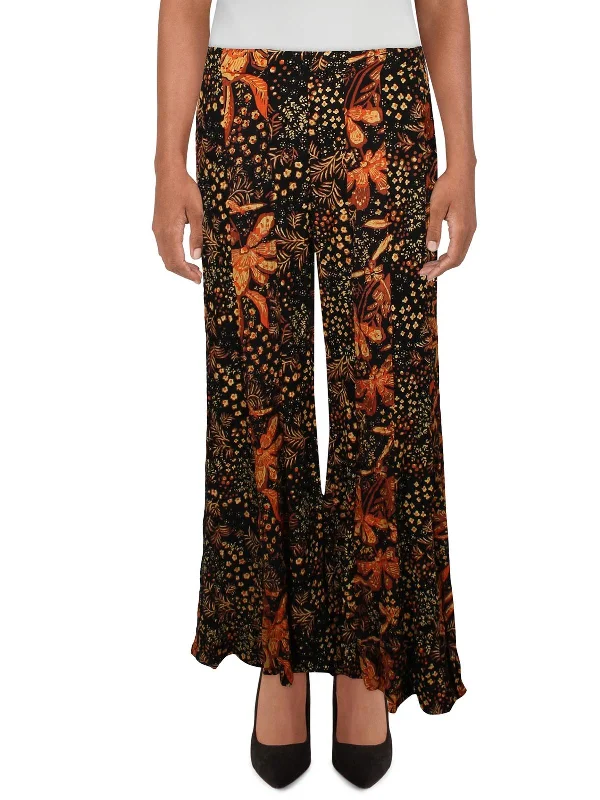 Womens High Rise Printed Wide Leg Pants