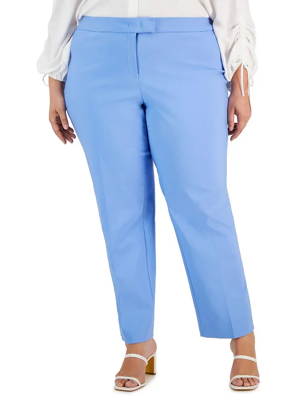 Womens High Rise Solid Straight Leg Pants