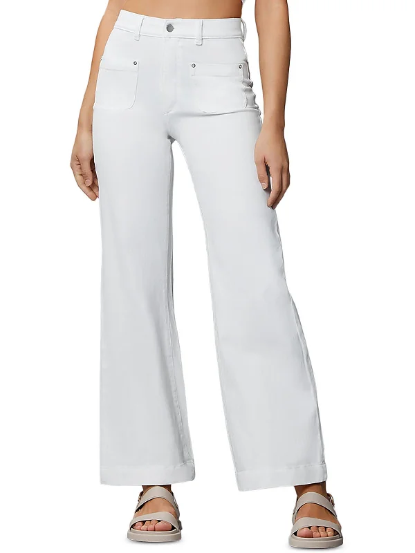 Womens High Rise Solid Wide Leg Jeans