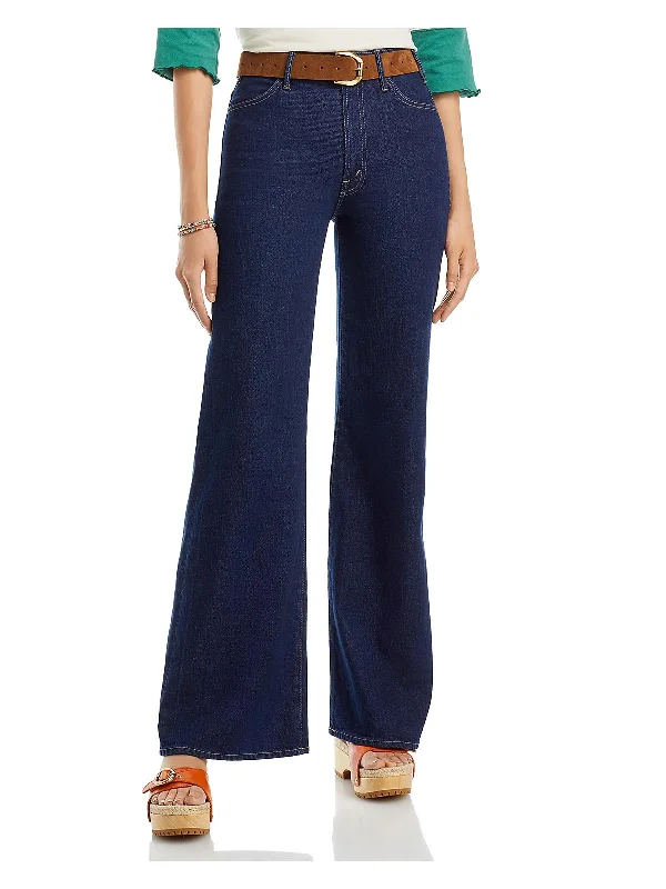 Womens High Rise Solid Wide Leg Jeans