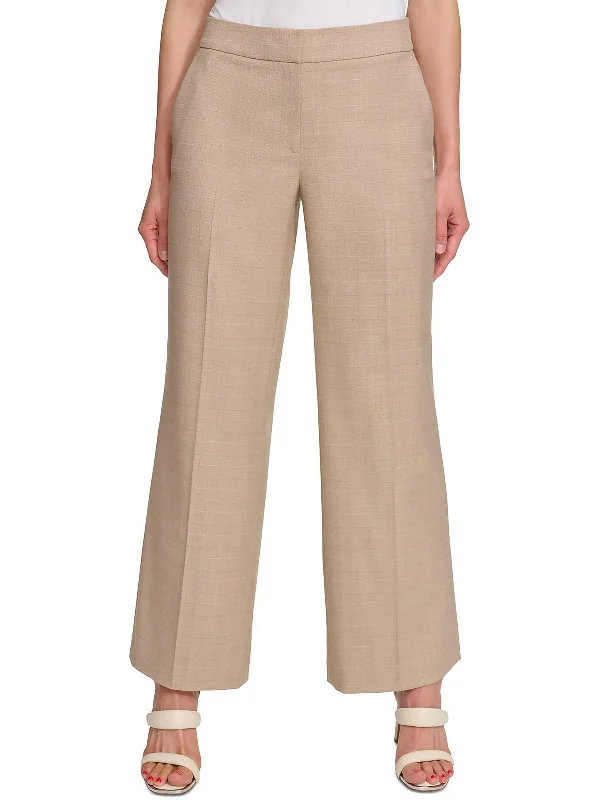 Womens High Waist Window Pane Wide Leg Pants