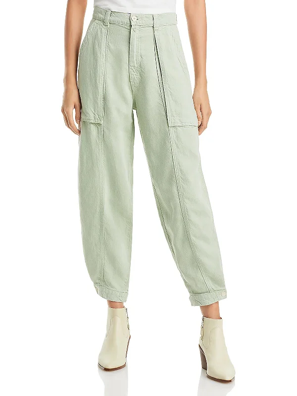 Womens Linen Blend High Rise Ankle Pants