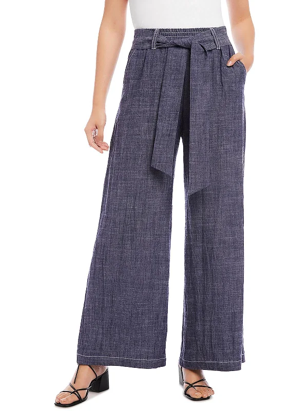 Womens Linen Blend High Rise Wide Leg Pants