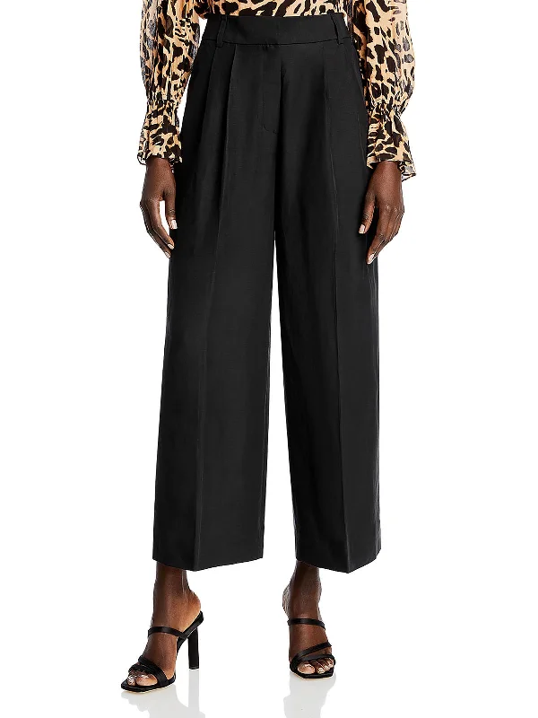 Womens Linen Blend Pleater Wide Leg Pants