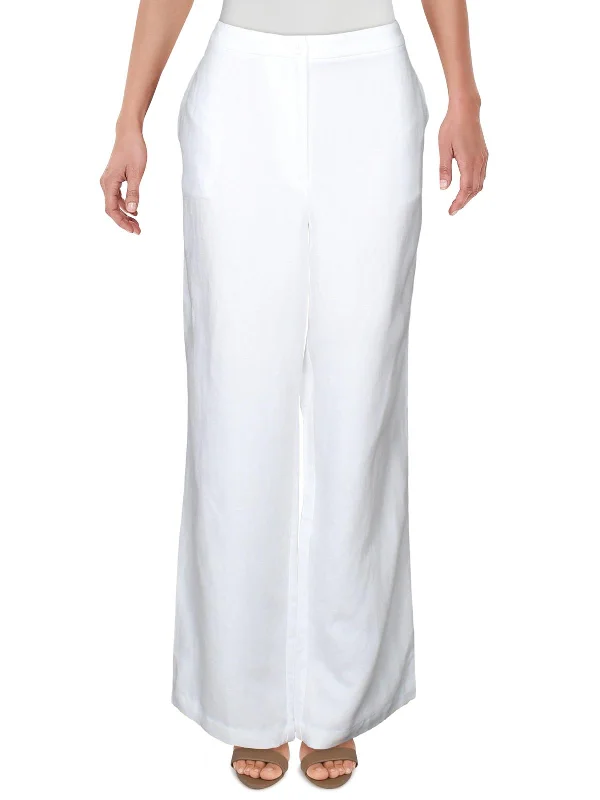 Womens Linen Blend Wide Leg Pants