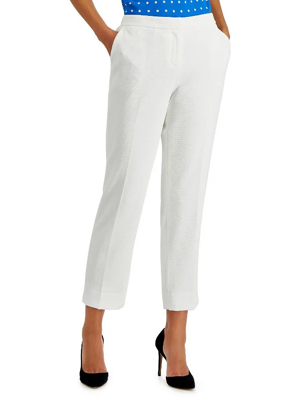 Womens Mid Rise Textured Straight Leg Pants