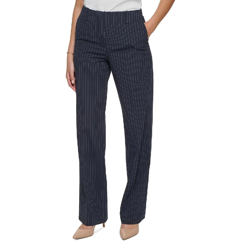 Womens Pinstripe Knit Wide Leg Pants