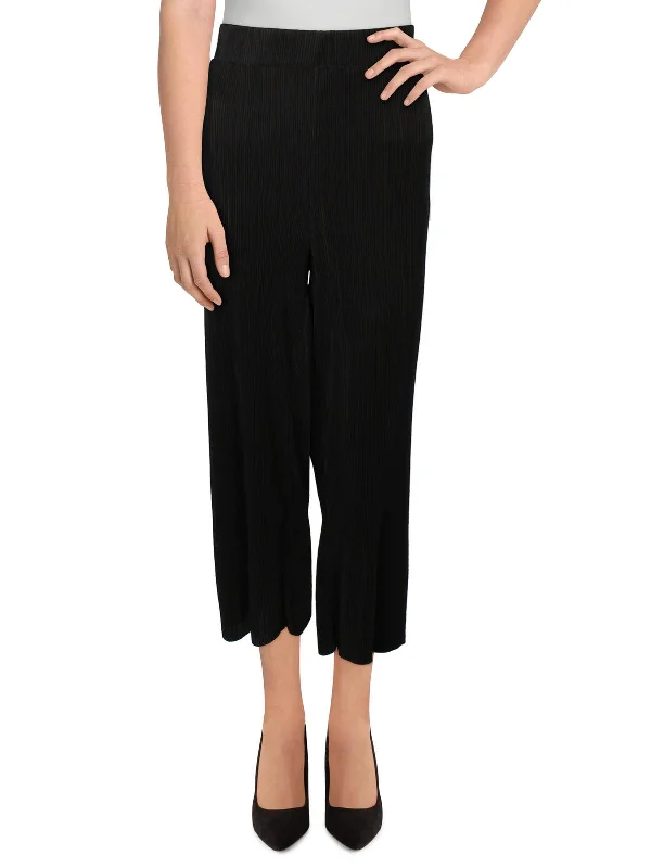 Womens Pleated Mid Rise Cropped Pants