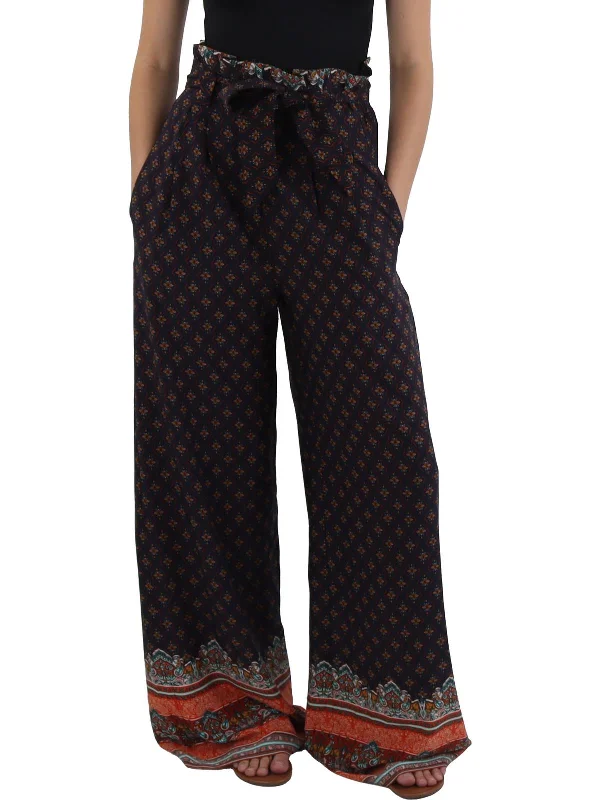 Womens Printed Paperbag High-Waisted Pants